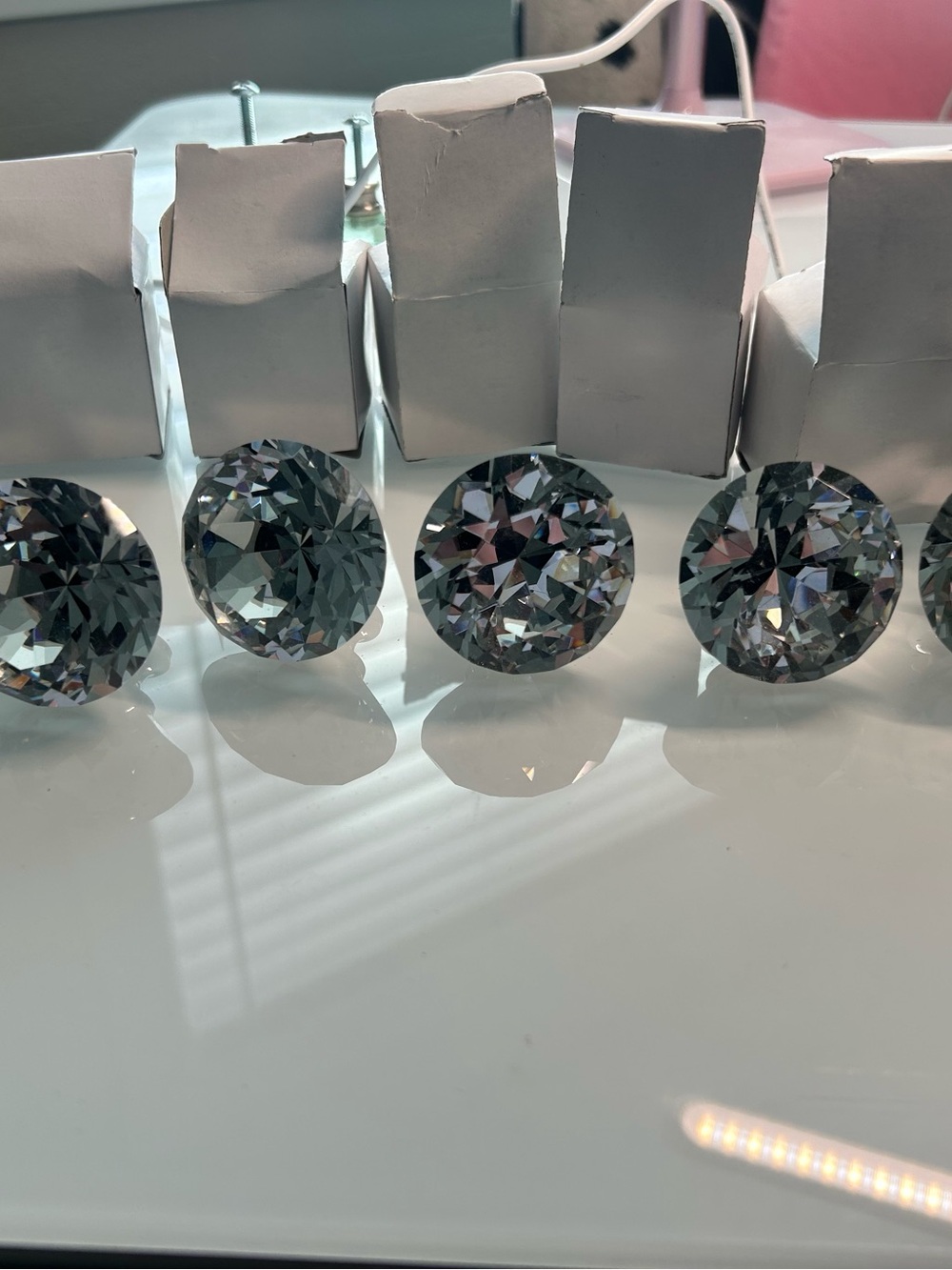 Round Faceted Crystal Knobs - Clear/Smoky with Silver Hardware